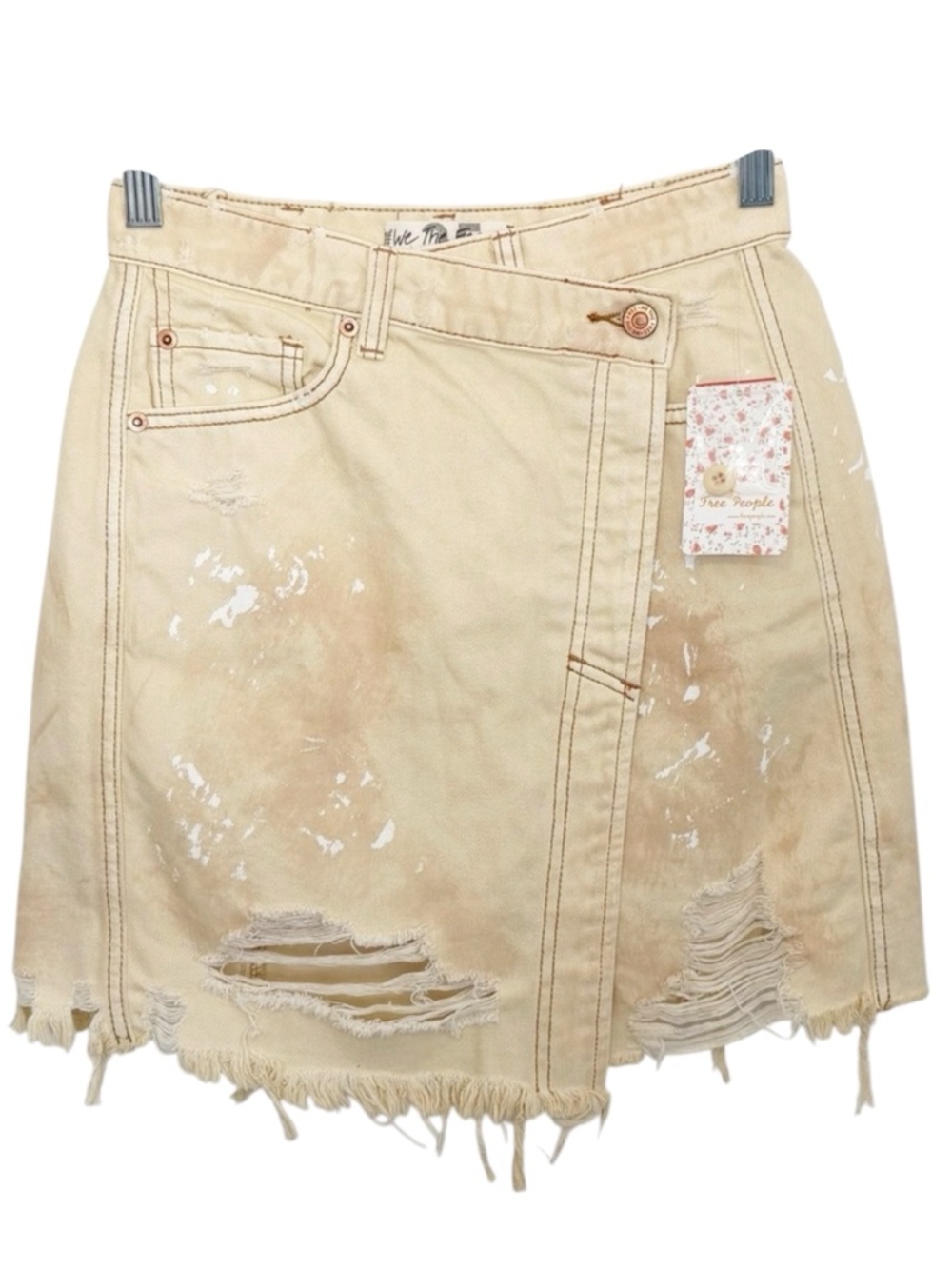 WE THE FREE FREE PEOPLE Distressed Wrap Denim Mini Skirt Deconstructed 25 NWT